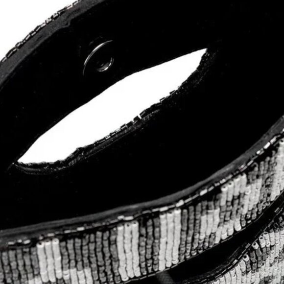 Glass Sparkle Seed Beaded Top Handle Tote Bag Handbag Spring Black NEW - Picture 5 of 5